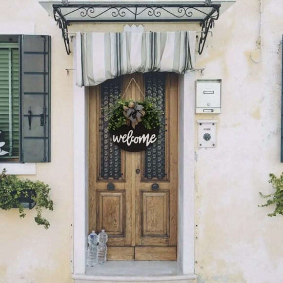 Welcome Sign Rustic Farmhouse Front Door Wreath Buffalo Plaid Check Black White - Picture 5 of 10